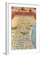 Map of Vieux Carre, New Orleans, Louisiana-null-Framed Art Print