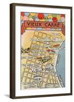 Map of Vieux Carre, New Orleans, Louisiana-null-Framed Art Print