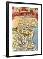 Map of Vieux Carre, New Orleans, Louisiana-null-Framed Art Print