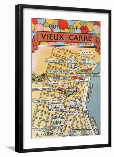 Map of Vieux Carre, New Orleans, Louisiana-null-Framed Art Print