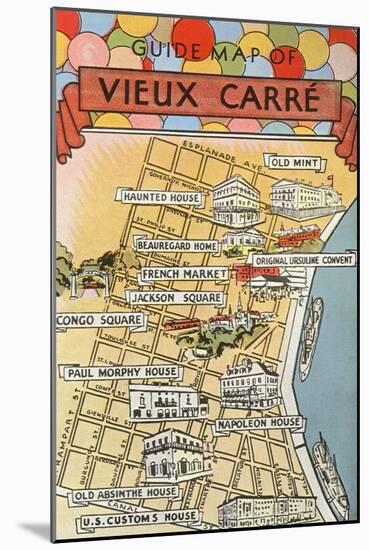 Map of Vieux Carre, New Orleans, Louisiana-null-Mounted Art Print