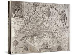 Map of Virginia, Discovered and Described by Captain John Smith, 1606, Engraved by William Hole-John Smith-Stretched Canvas