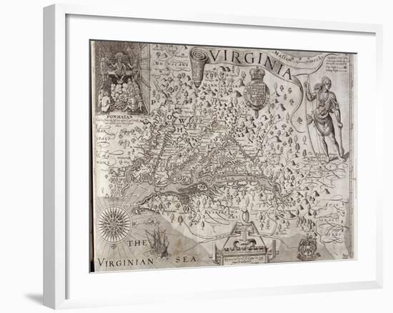 Map of Virginia, Discovered and Described by Captain John Smith, 1606, Engraved by William Hole-John Smith-Framed Giclee Print