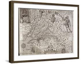 Map of Virginia, Discovered and Described by Captain John Smith, 1606, Engraved by William Hole-John Smith-Framed Giclee Print