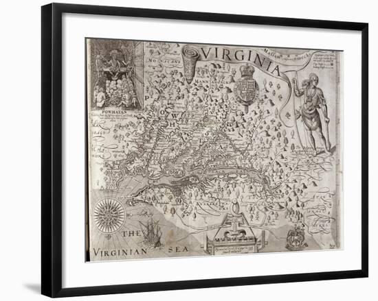 Map of Virginia, Discovered and Described by Captain John Smith, 1606, Engraved by William Hole-John Smith-Framed Giclee Print