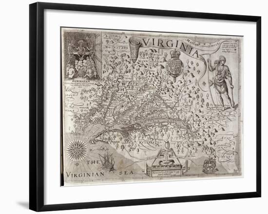 Map of Virginia, Discovered and Described by Captain John Smith, 1606, Engraved by William Hole-John Smith-Framed Giclee Print