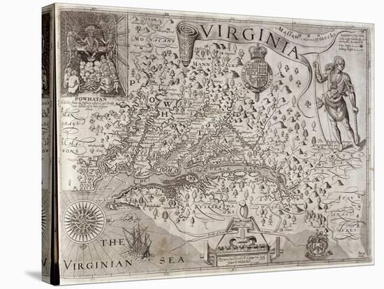 Map of Virginia, Discovered and Described by Captain John Smith, 1606, Engraved by William Hole-John Smith-Stretched Canvas