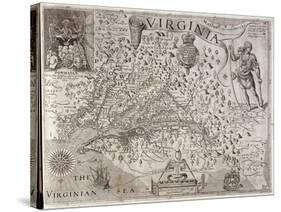 Map of Virginia, Discovered and Described by Captain John Smith, 1606, Engraved by William Hole-John Smith-Stretched Canvas