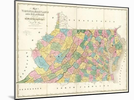 Map of Virginia, Maryland and Delaware, c.1839-David H^ Burr-Mounted Art Print