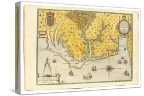 Map of Virginia Showing the Arrival of Sir Walter Raleigh's Expedition in 1585, 1590-John White-Stretched Canvas