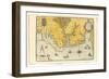 Map of Virginia Showing the Arrival of Sir Walter Raleigh's Expedition in 1585, 1590-John White-Framed Giclee Print