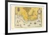 Map of Virginia Showing the Arrival of Sir Walter Raleigh's Expedition in 1585, 1590-John White-Framed Giclee Print