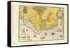 Map of Virginia Showing the Arrival of Sir Walter Raleigh's Expedition in 1585, 1590-John White-Framed Stretched Canvas