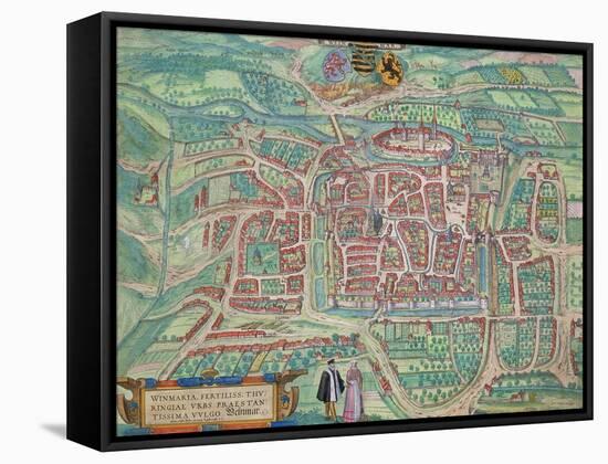 Map of Weimar, from "Civitates Orbis Terrarum" by Georg Braun and Frans Hogenberg circa 1572-1617-Joris Hoefnagel-Framed Stretched Canvas