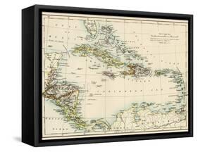 Map of West Indies and the Caribbean Sea, 1800s-null-Framed Stretched Canvas