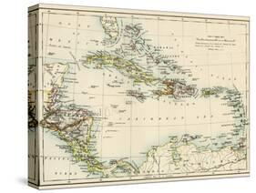 Map of West Indies and the Caribbean Sea, 1800s-null-Stretched Canvas