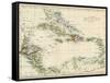 Map of West Indies and the Caribbean Sea, 1800s-null-Framed Stretched Canvas