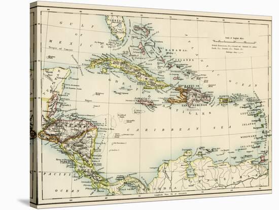 Map of West Indies and the Caribbean Sea, 1800s-null-Stretched Canvas