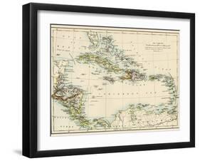 Map of West Indies and the Caribbean Sea, 1800s-null-Framed Premium Giclee Print