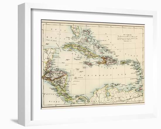 Map of West Indies and the Caribbean Sea, 1800s-null-Framed Giclee Print