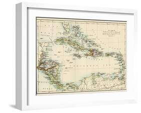 Map of West Indies and the Caribbean Sea, 1800s-null-Framed Giclee Print