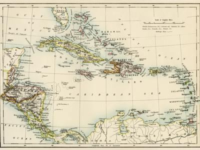 Map Of The West Indies Map Of West Indies And The Caribbean Sea, 1800S' Giclee Print |  Allposters.com