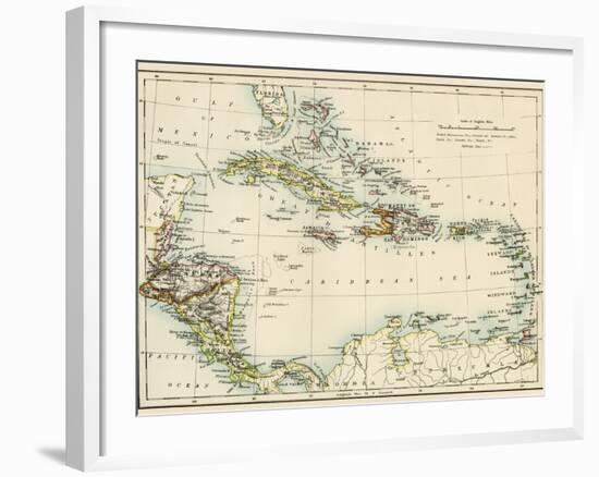 Map of West Indies and the Caribbean Sea, 1800s-null-Framed Giclee Print