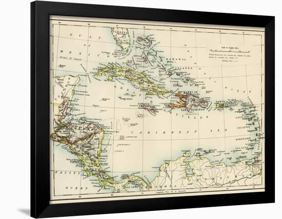 Map of West Indies and the Caribbean Sea, 1800s-null-Framed Giclee Print