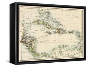 Map of West Indies and the Caribbean Sea, 1800s-null-Framed Stretched Canvas