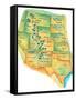 Map of Western United States-Jennifer Thermes-Framed Stretched Canvas