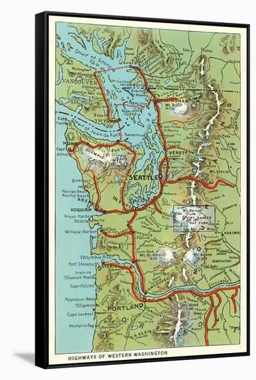 Map of Western Washington-null-Framed Stretched Canvas