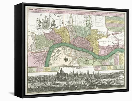 Map of Westminster, the City of London and Southwark, 1720-Johann Thomas Kraus-Framed Stretched Canvas