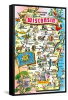 Map of Wisconsin, Attractions-null-Framed Stretched Canvas