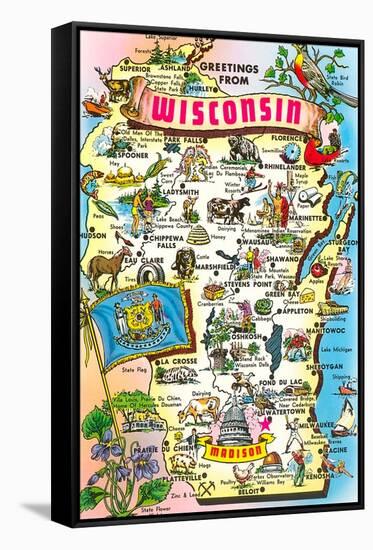 Map of Wisconsin, Attractions-null-Framed Stretched Canvas