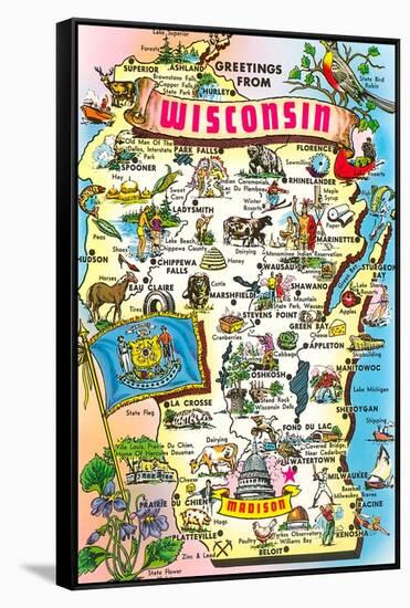 Map of Wisconsin, Attractions-null-Framed Stretched Canvas