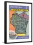 Map of Wisconsin-null-Framed Art Print