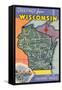 Map of Wisconsin-null-Framed Stretched Canvas