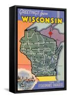 Map of Wisconsin-null-Framed Stretched Canvas