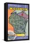 Map of Wisconsin-null-Framed Stretched Canvas