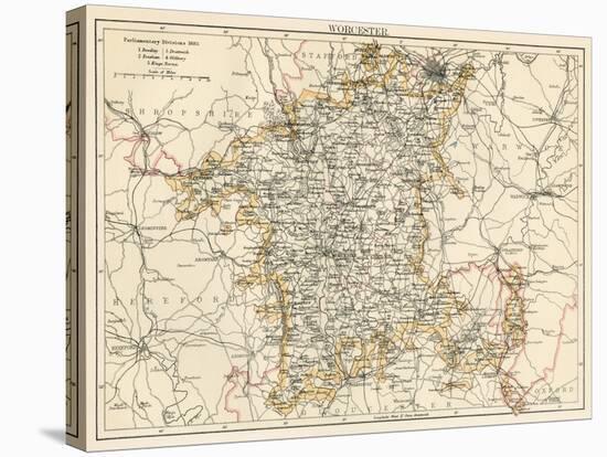 Map of Worcestershire. England, 1870s-null-Stretched Canvas