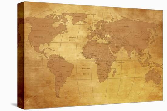 Map Of World On Old Paper-charobna-Stretched Canvas