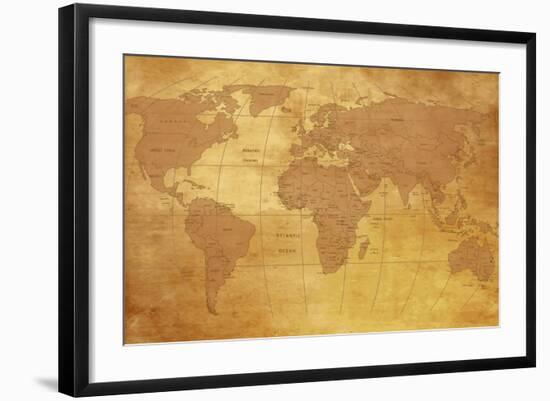 Map Of World On Old Paper-charobna-Framed Art Print