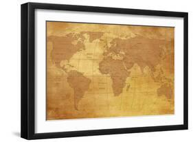 Map Of World On Old Paper-charobna-Framed Art Print