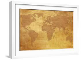 Map Of World On Old Paper-charobna-Framed Art Print