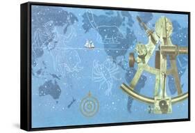 Map of World, Sextant, Constellations-null-Framed Stretched Canvas