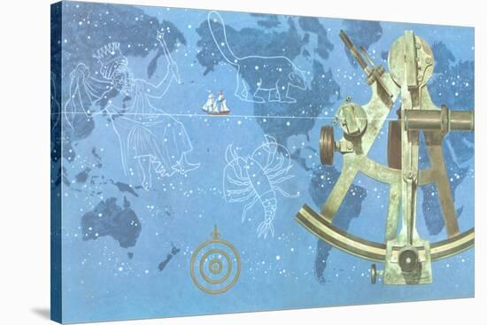 Map of World, Sextant, Constellations-null-Stretched Canvas