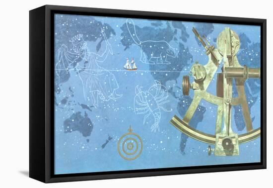 Map of World, Sextant, Constellations-null-Framed Stretched Canvas