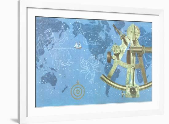 Map of World, Sextant, Constellations-null-Framed Art Print