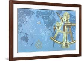 Map of World, Sextant, Constellations-null-Framed Art Print