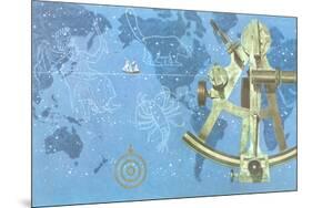 Map of World, Sextant, Constellations-null-Mounted Art Print